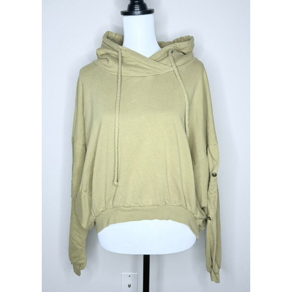 Young Fabulous & Broke Tops - YOUNG FABULOUS BROKE Hoodie Pullover Cropped Womens M/L Green Snap Sleeve